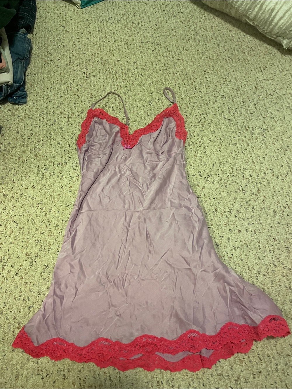 SKIMS Lavender Slip with Coral Lace Trim